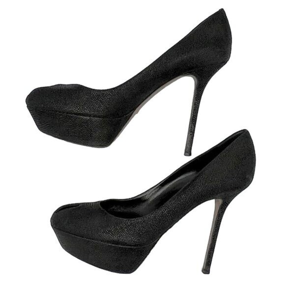 Sergio Rossi Cachet Peep Toe Textured Black Platform Stiletto Pump - Size 9 - Picture 2 of 9